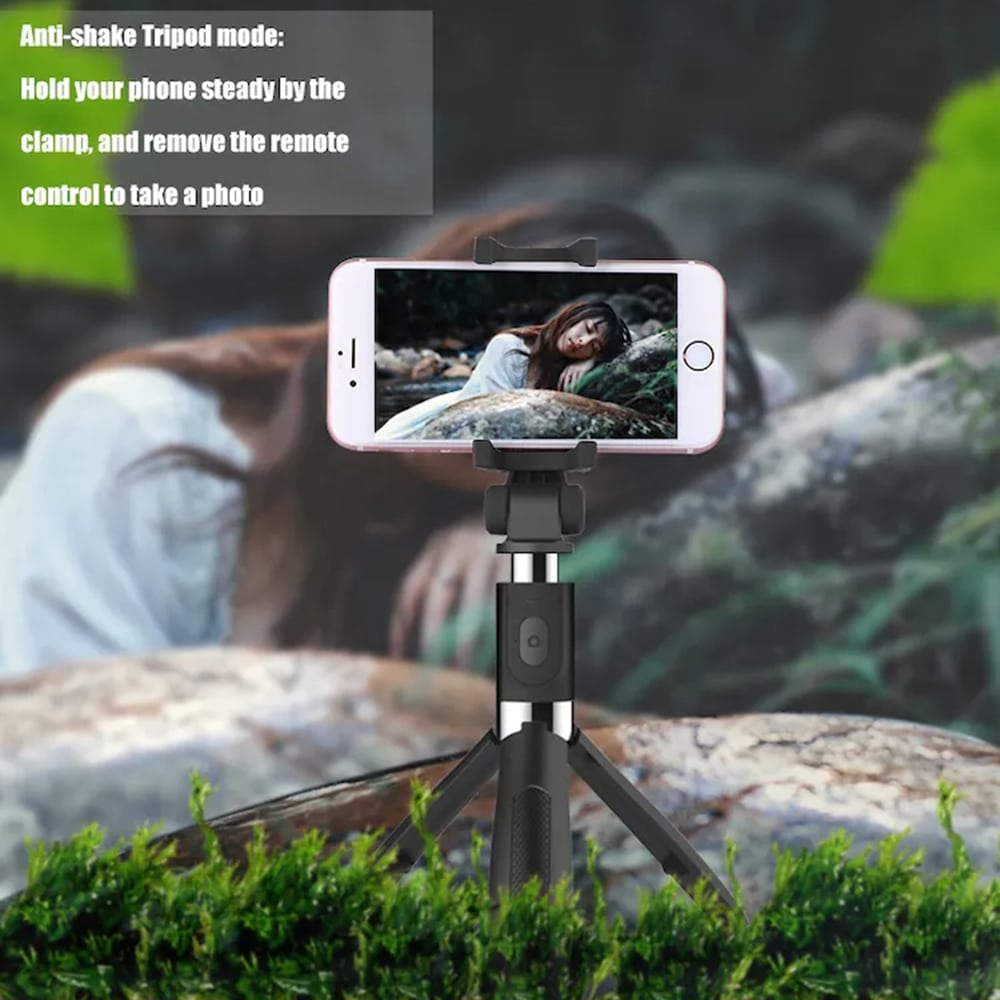 Techsuit - Selfie Stick (L01) - Tripod Stable Mount with Extendable Arm, Bluetooth Remote Control, 70cm - Black - Image 7