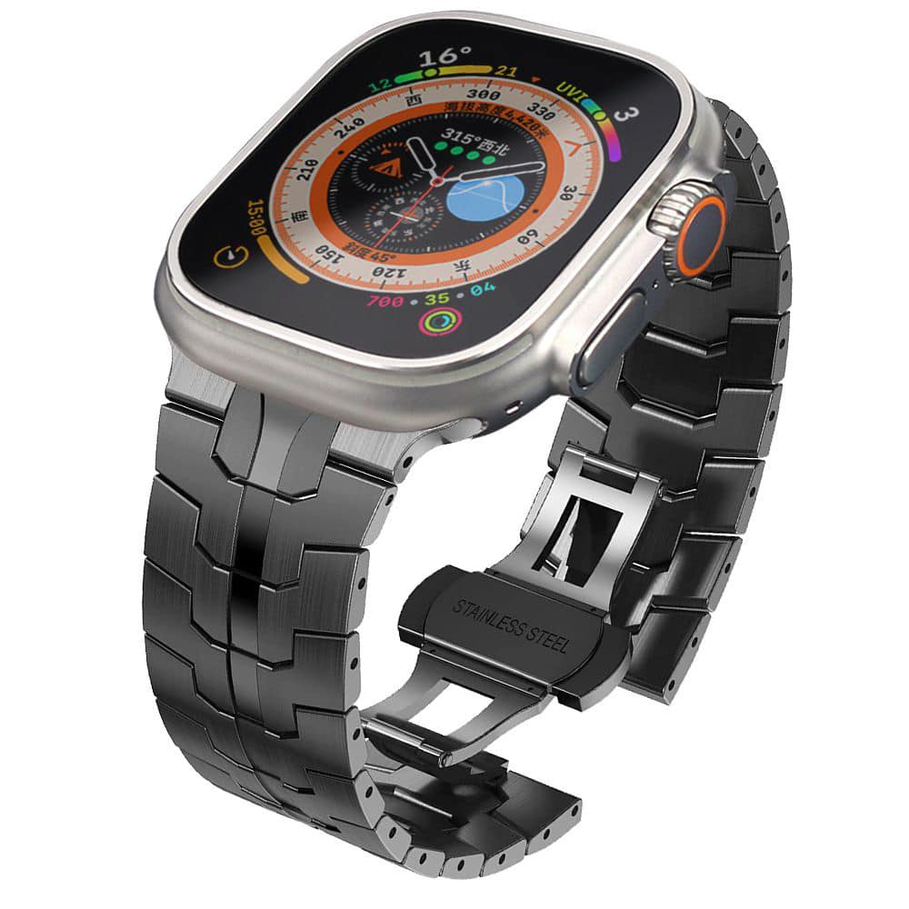 Techsuit - Watchband (W063) - Apple Watch 1/2/3/4/5/6/7/8/9/10/SE/SE 2/Ultra/Ultra 2 (42/44/45/46/49mm) - Black Orange - Image 2