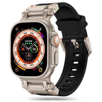 Techsuit - Watchband (W064) - Apple Watch 1/2/3/4/5/6/7/8/9/10/11/SE/SE 2/SE 3/Ultra/Ultra 2/Ultra 3 (42/44/45/46/49mm) - Titanium Silver Black
