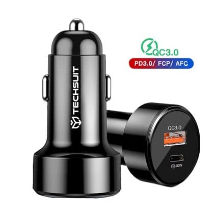 Techsuit - Φορτιστής Αυτοκινήτου Premium (TE-P31) - USB QC3.0 18W, Type-C PD30W, Συνολικά 48W, LED Φως - Μαύρο