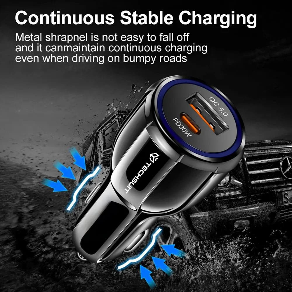 Techsuit - Φορτιστής Αυτοκινήτου Premium (TE-022) - USB-A QC5.0 30W, USB-C PD30W, Συνολικά 60W, Φωτισμός LED - Μαύρο - Image 3