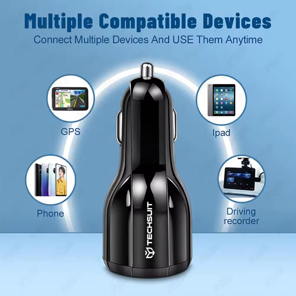 Techsuit - Φορτιστής Αυτοκινήτου Premium (TE-022) - USB-A QC5.0 30W, USB-C PD30W, Συνολικά 60W, Φωτισμός LED - Μαύρο - Image 7