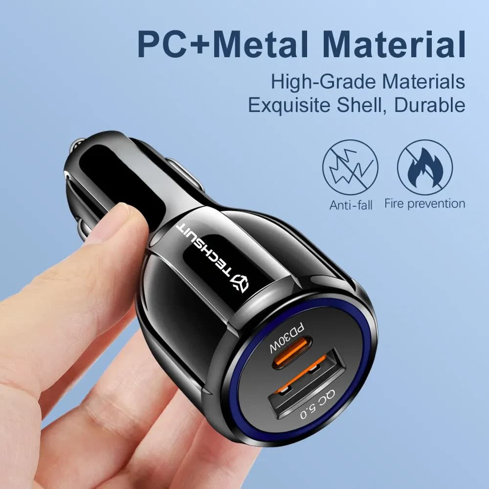 Techsuit - Φορτιστής Αυτοκινήτου Premium (TE-022) - USB-A QC5.0 30W, USB-C PD30W, Συνολικά 60W, Φωτισμός LED - Μαύρο - Image 6