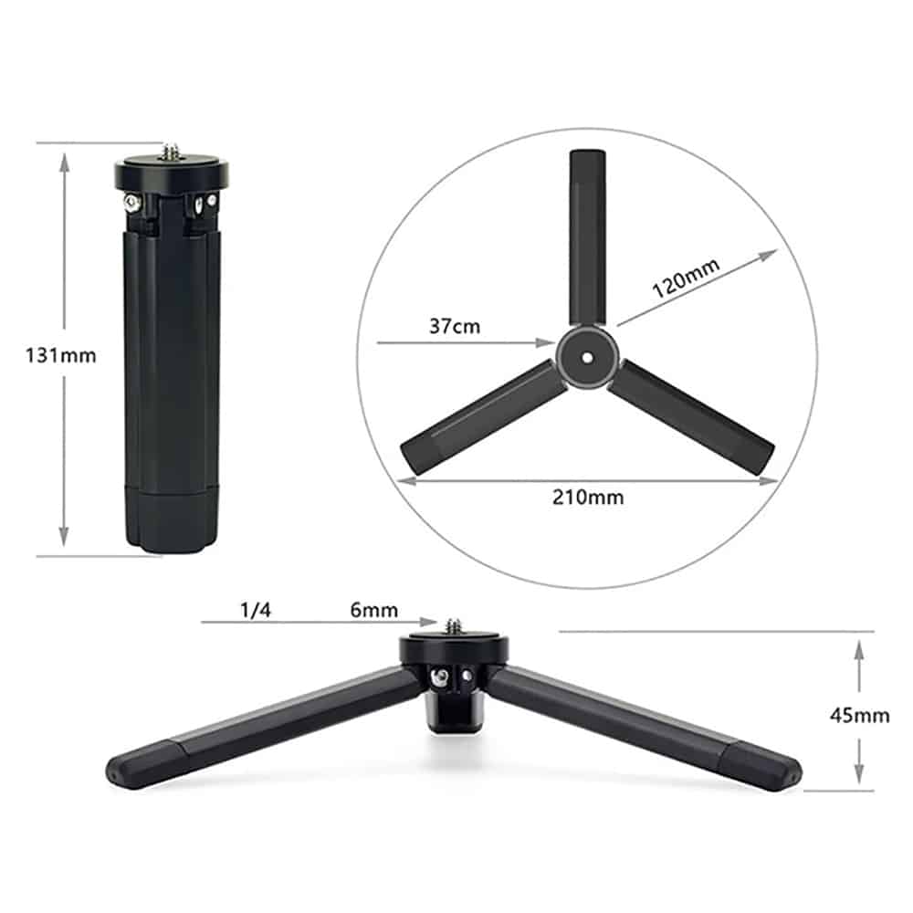 Techsuit - Mini Tripod (TPD2) - for Selfie Sticks, Universal, with 1/4 inch Screw, Aluminum Alloy - Black - Image 3