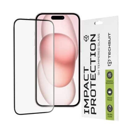 Techsuit - 111D Πλήρης Κάλυψη / Full Glue Γυαλί - iPhone 15 - Μαύρο