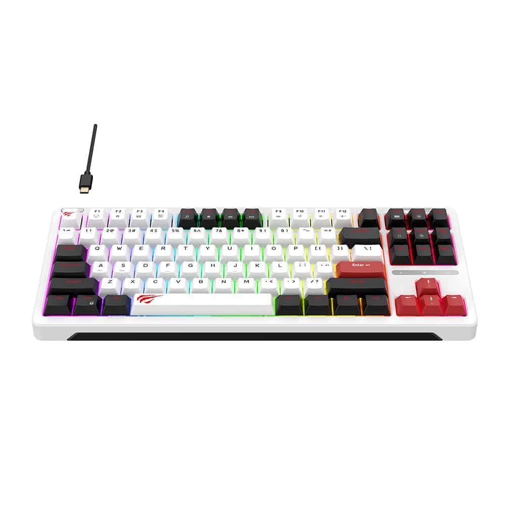 Havit - Gaming Keyboard (kb902l) - USB-C, With Rgb Lights, 1.8m, 200ma - Black / White / Red - Image 3