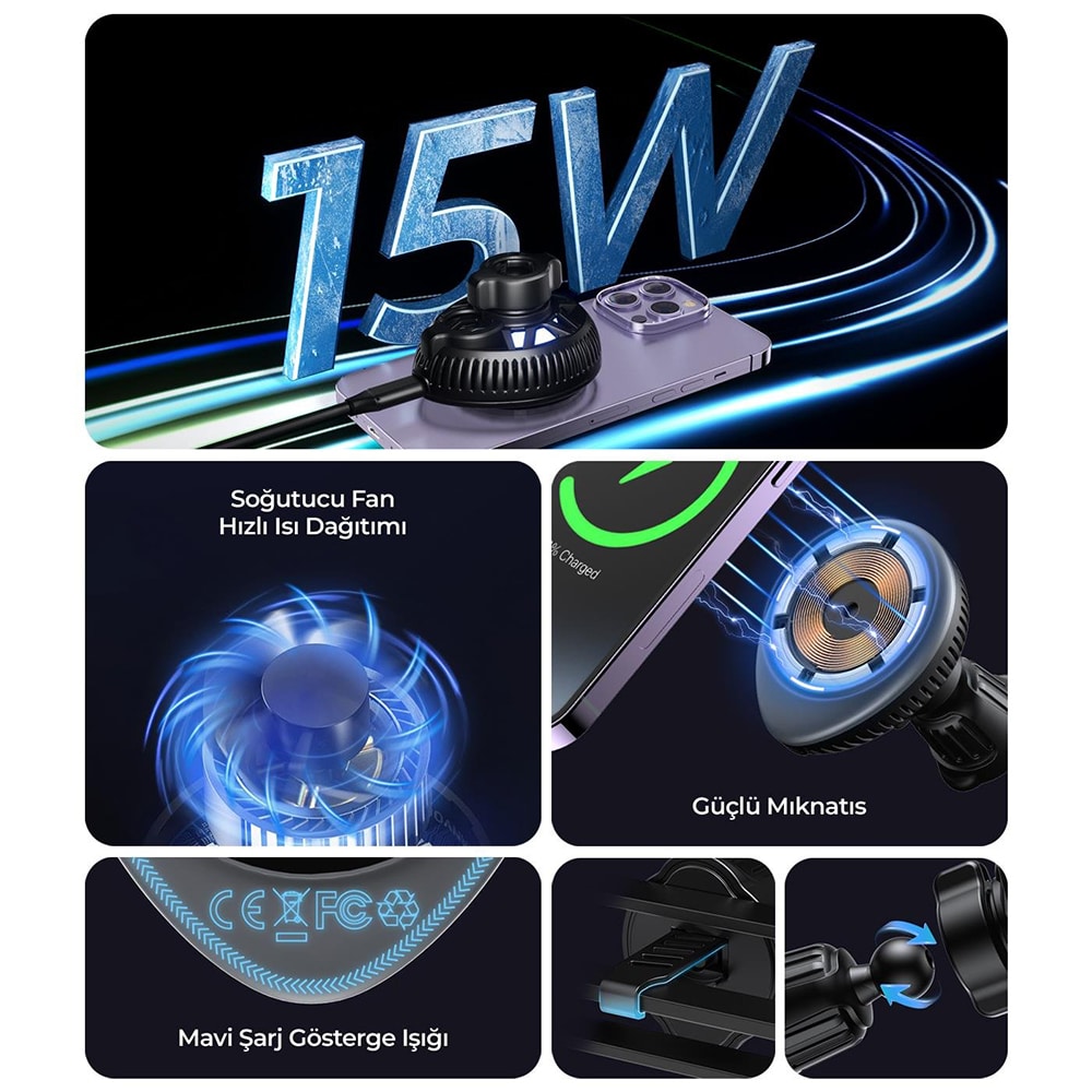 Havit - Car Holder With Wireless Charging (w3036) - With Cooler, For Air Vent, 15w - Black - Image 7