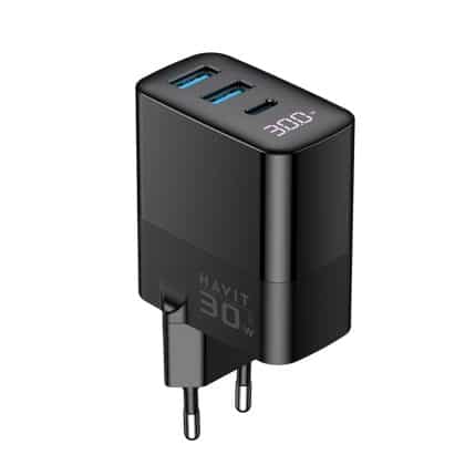 Havit - Wall Charger (ucle001 Eu) - 2x USB, Type-C, 30w, Gan Technology - Black