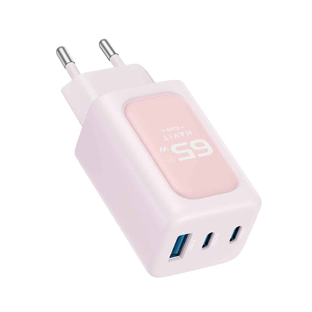 Havit - Wall Charger (uc260 Eu) - 2x USB-C, USB, 65w - Pink - Image 3