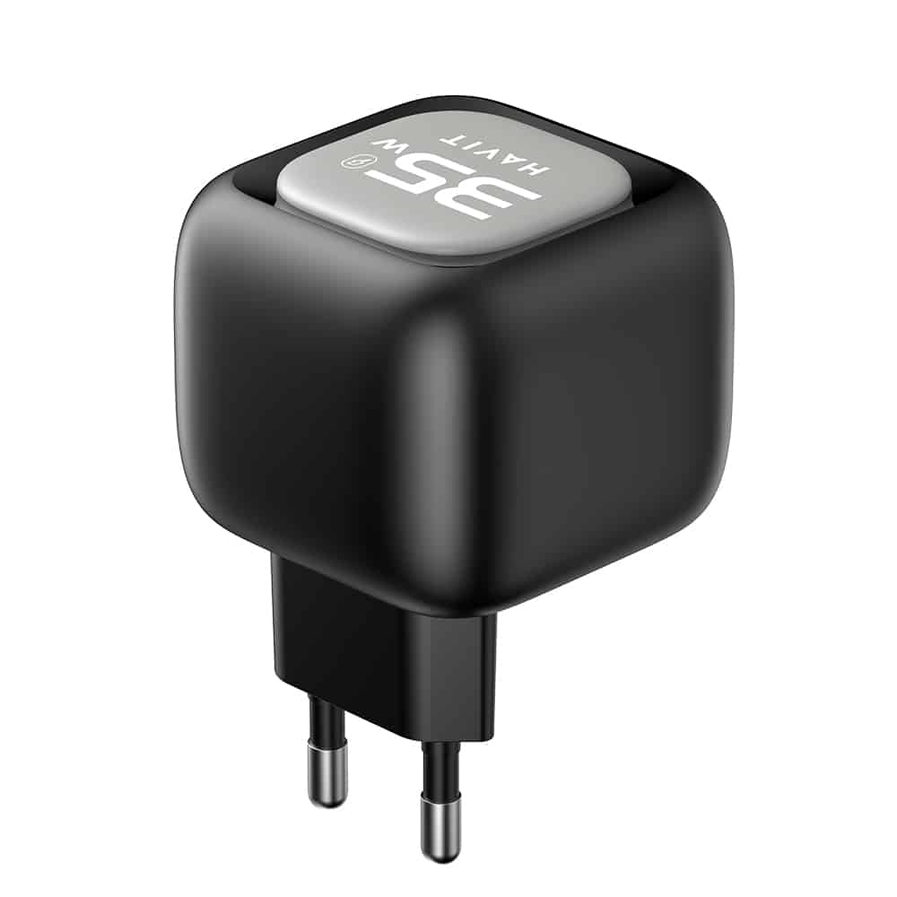 Havit - Wall Charger (uc251 Eu) - Type-C Retractable Καλώδιο, Type-C, USB, Gan, 35w - Black / Gray - Image 3