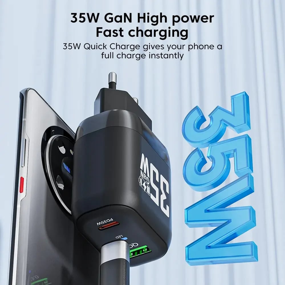 Techsuit - Premium τοίχου φορτιστής (CHPD174) - GaN, USB QC3.0, Type-C PD35W - Μαύρο - Image 4