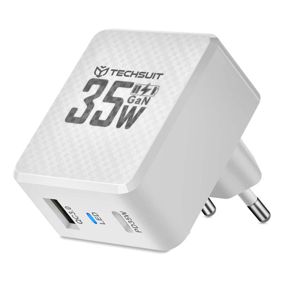 Techsuit - Premium τοίχου φορτιστής Tiny Series (CHPD173) - GaN, USB, Type-C, Γρήγορη φόρτιση, PD35W - Λευκό - Image 2