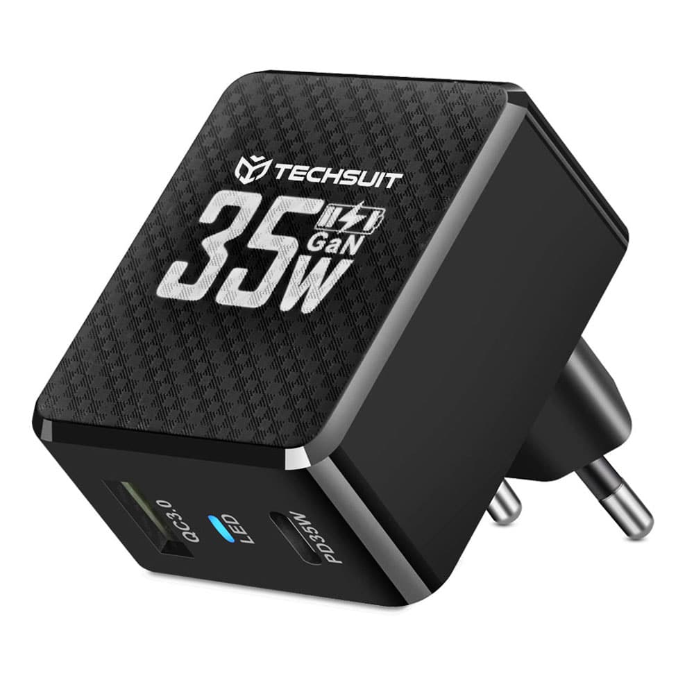 Techsuit - Premium τοίχου φορτιστής Tiny Series (CHPD173) - GaN, USB, Type-C, Γρήγορη φόρτιση, PD35W - Μαύρο - Image 2
