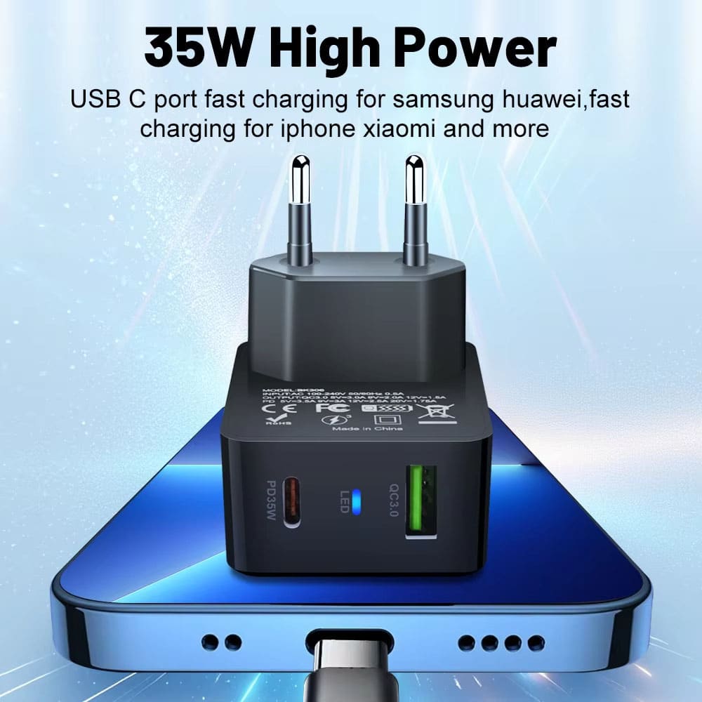 Techsuit - Premium τοίχου φορτιστής Tiny Series (CHPD173) - GaN, USB, Type-C, Γρήγορη φόρτιση, PD35W - Λευκό - Image 7