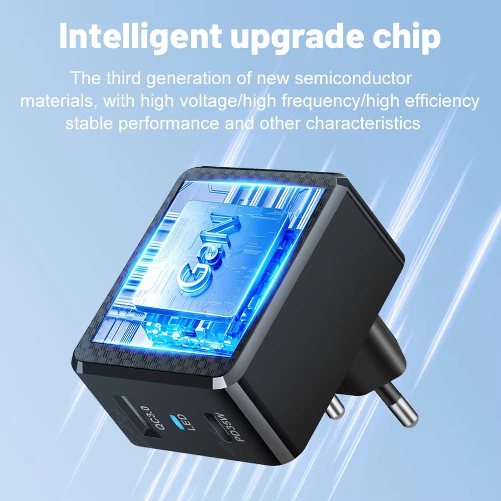 Techsuit - Premium τοίχου φορτιστής Tiny Series (CHPD173) - GaN, USB, Type-C, Γρήγορη φόρτιση, PD35W - Λευκό - Image 3