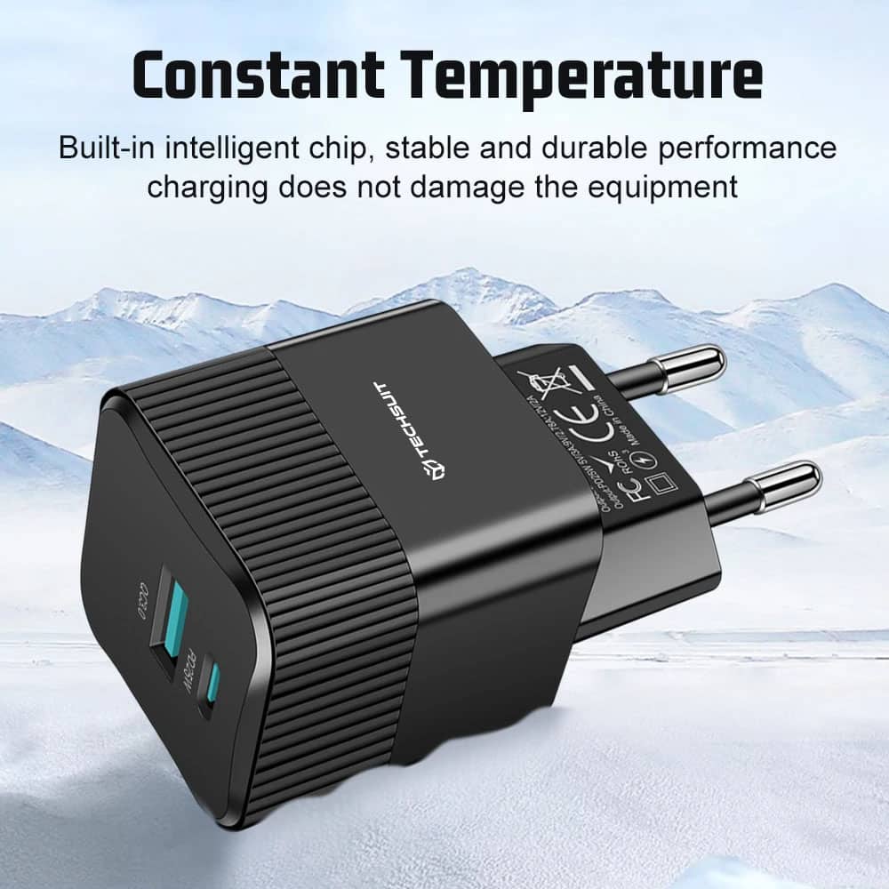 Techsuit - Premium τοίχου φορτιστής Tiny Series (CHPD216) - GaN, USB QC3.0, Type-C PD25W - Μαύρο - Image 2