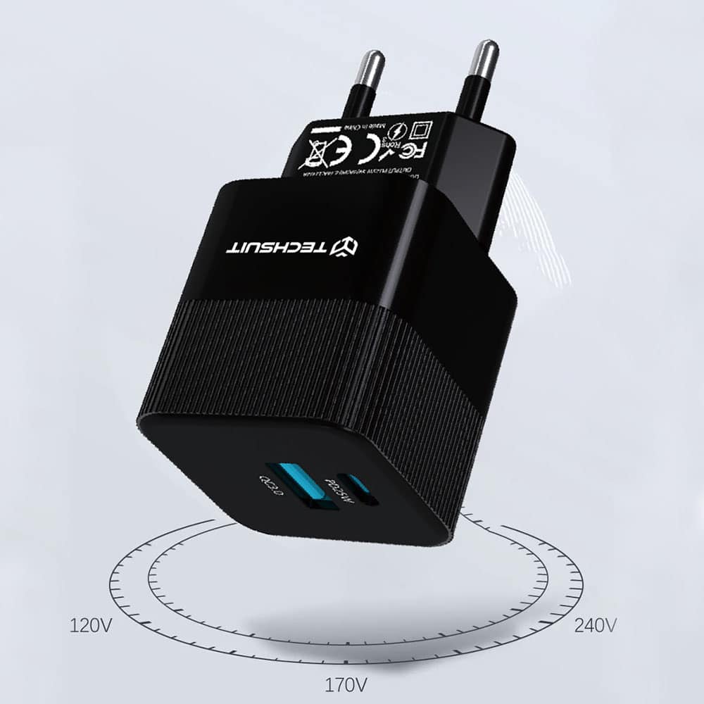 Techsuit - Premium τοίχου φορτιστής Tiny Series (CHPD216) - GaN, USB QC3.0, Type-C PD25W - Μαύρο - Image 5