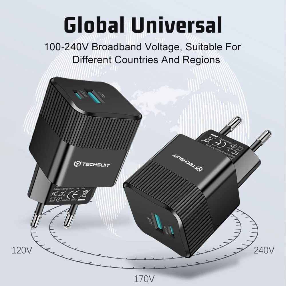 Techsuit - Premium τοίχου φορτιστής Tiny Series (CHPD216) - GaN, USB QC3.0, Type-C PD25W - Λευκό - Image 2