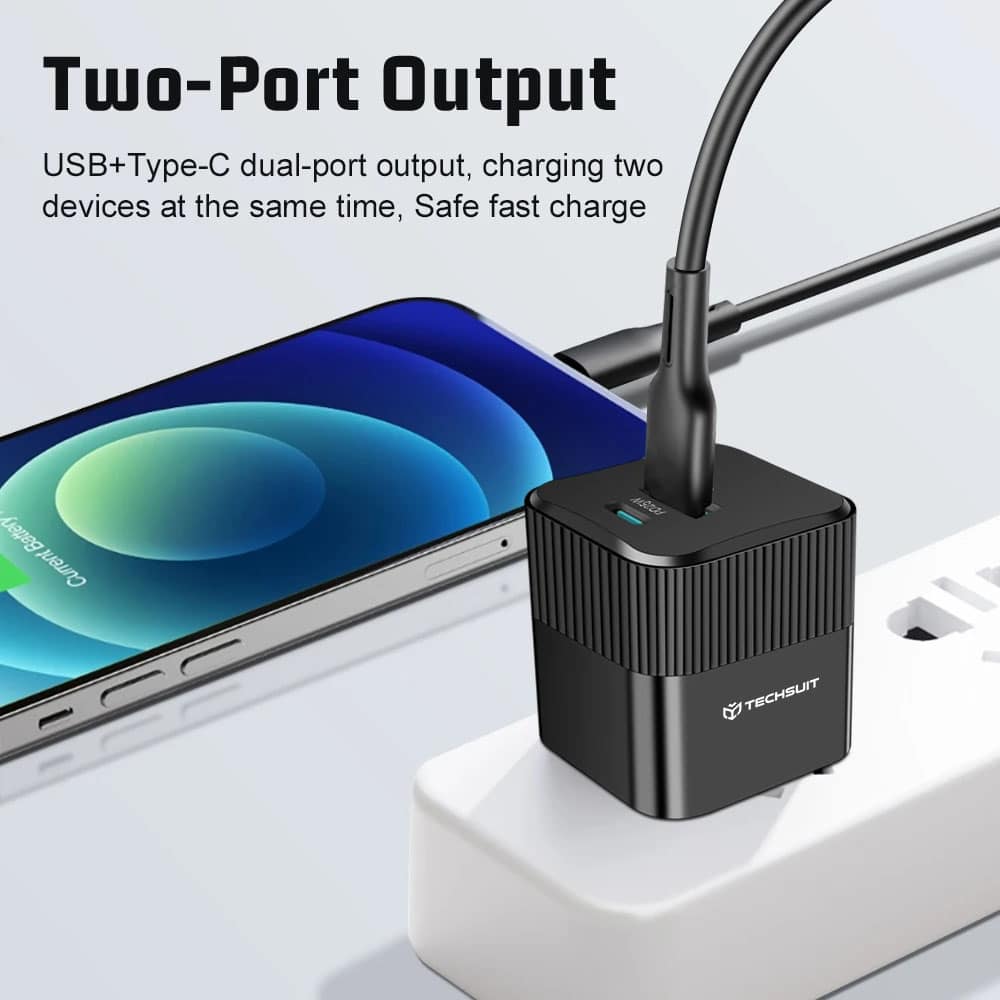 Techsuit - Premium τοίχου φορτιστής Tiny Series (CHPD216) - GaN, USB QC3.0, Type-C PD25W - Λευκό - Image 3