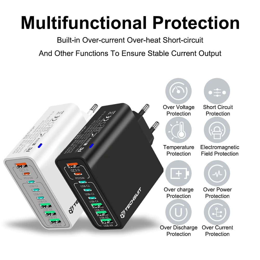 Techsuit - Φορτιστής τοίχου (CHPD224) - 4 x USB, 4 x Type-C, Γρήγορη φόρτιση, 65W - Λευκός - Image 7