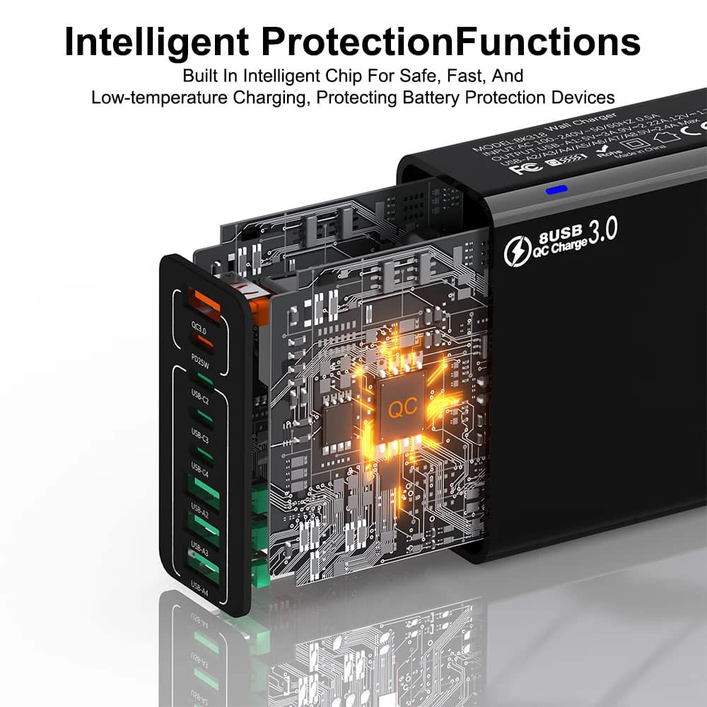 Techsuit - Φορτιστής τοίχου (CHPD224) - 4 x USB, 4 x Type-C, Γρήγορη φόρτιση, 65W - Λευκός - Image 2