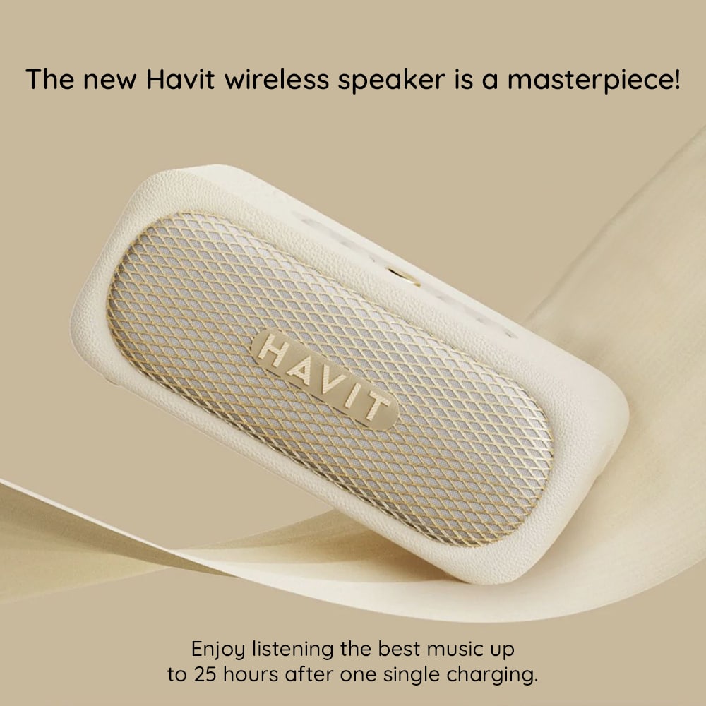 Havit - Wireless Speaker (sk905bt) - Type-C, Bluetooth 5.3, Tws, Tf, Aux, Hands-Free Call, Ipx7, 2000mah - Beige - Image 6