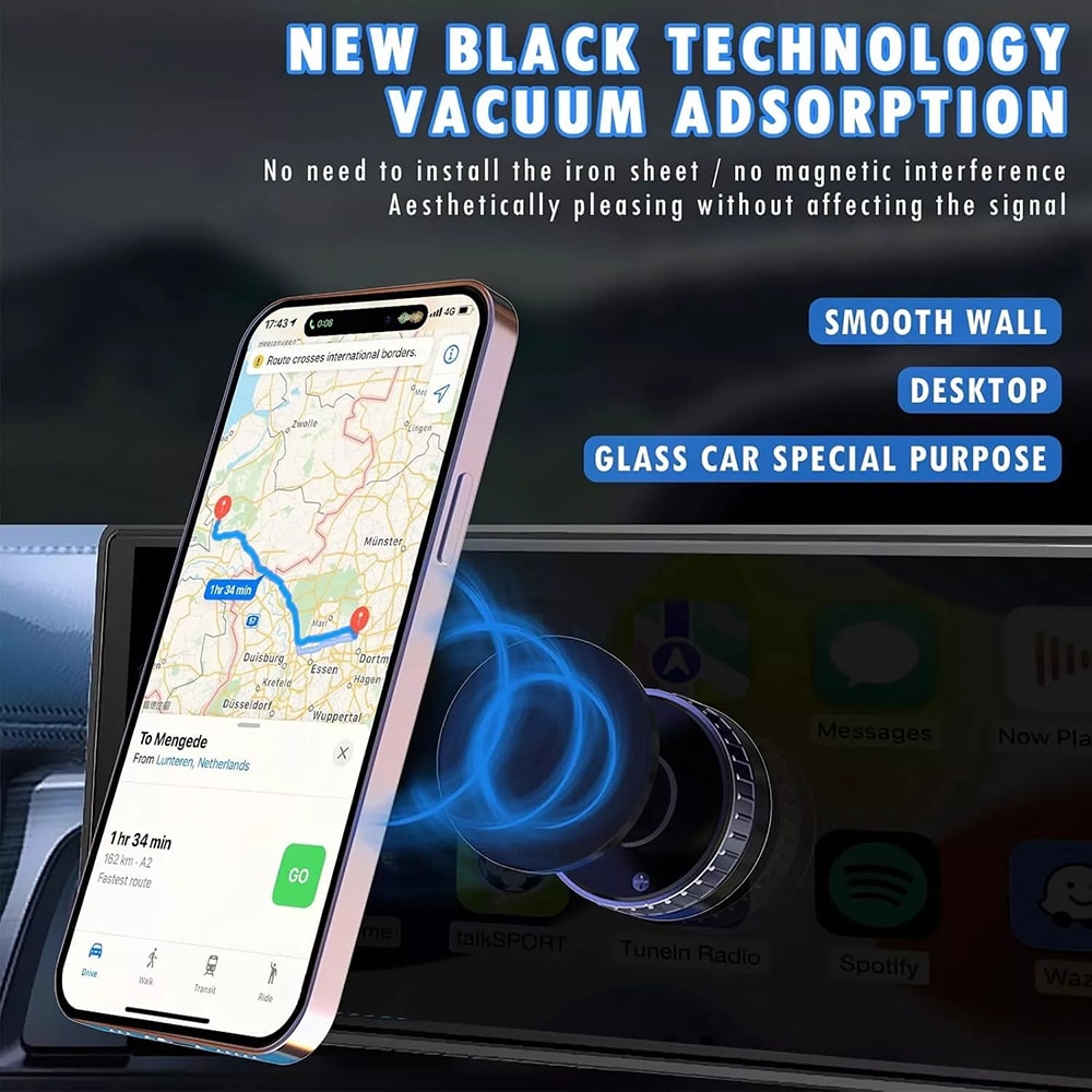 Techsuit - Premium Car Holder με Ασύρματη Φόρτιση (HOLD253) - Μαγνήτες MagSafe N52, Ισχυρή Βεντούζα, Ταμπλό - Μαύρο - Image 7