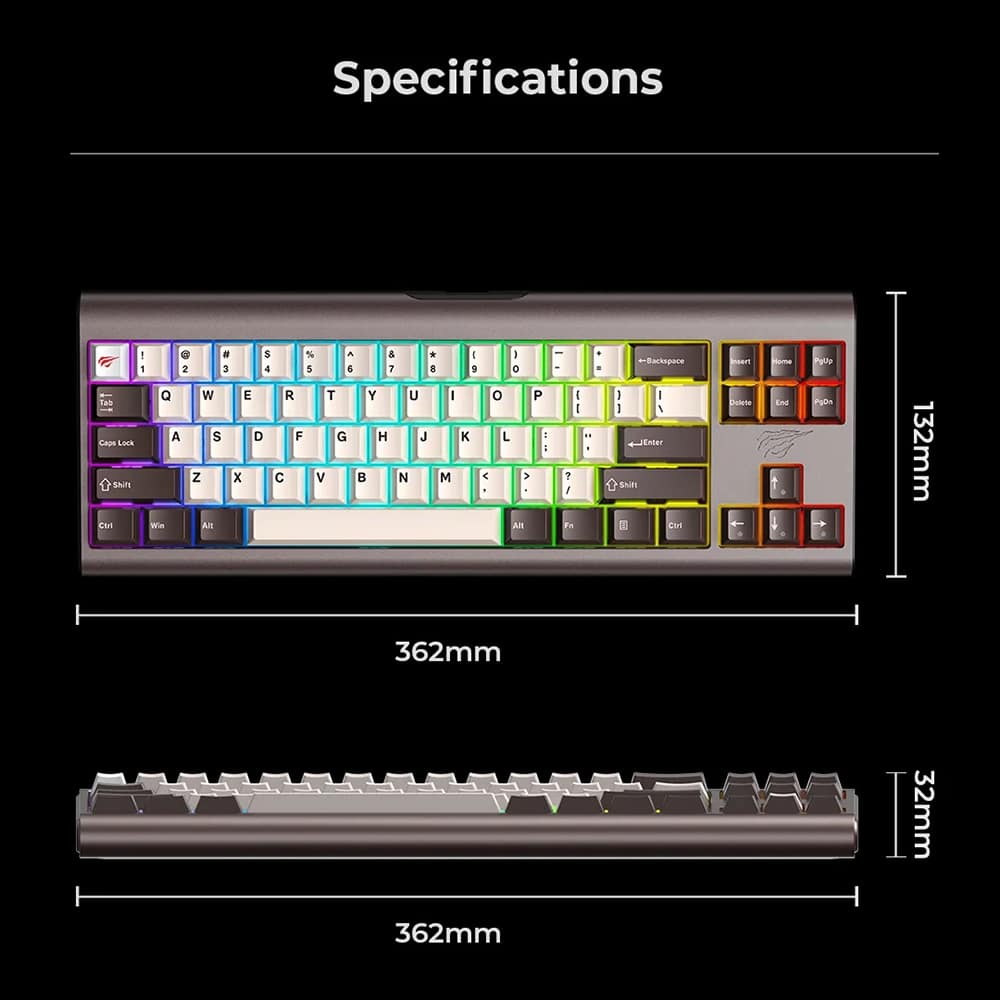 Havit - Gaming Keyboard (kb896l) - USB-C, With Rgb Lights, 71 Keys, 1.2m, 350ma, 5v - Green - Image 3