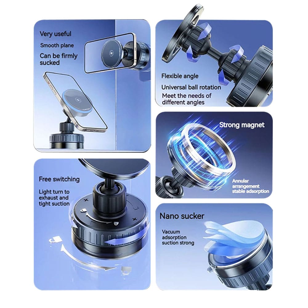 Techsuit - Premium Car Holder με Ασύρματη Φόρτιση (HOLD253) - Μαγνήτες MagSafe N52, Ισχυρή Βεντούζα, Ταμπλό - Μαύρο - Image 4