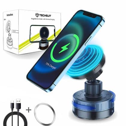 Techsuit - Premium Car Holder με Ασύρματη Φόρτιση (HOLD253) - Μαγνήτες MagSafe N52, Ισχυρή Βεντούζα, Ταμπλό - Μαύρο