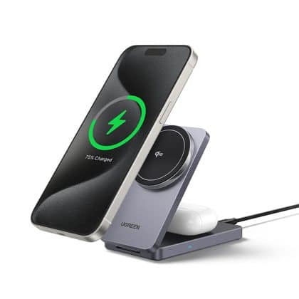 Ugreen - Wireless Charger W706 (45023) - Magsafe, 2in1, για iPhone, Airpods, USB-C Καλώδιο, 20w, 3a, Qi2, Mpp, 1m - Grey
