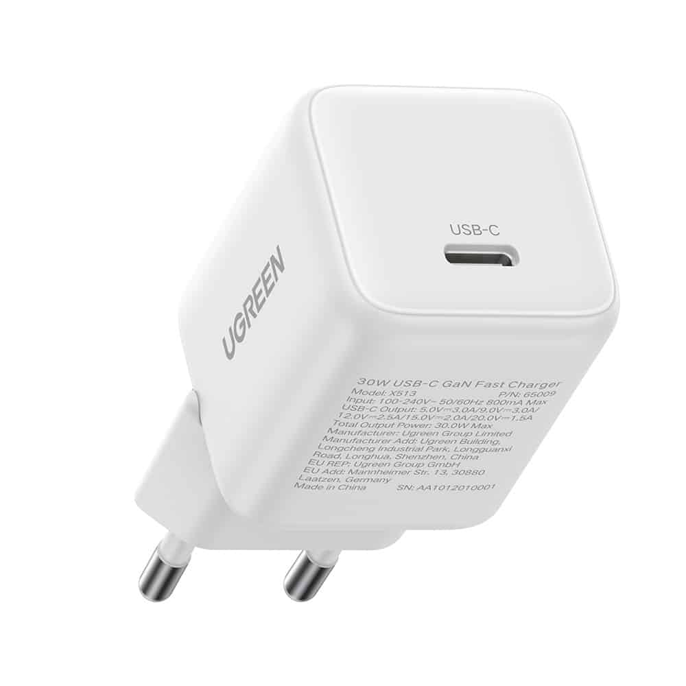 Ugreen - Wall Charger X513 (65009) - USB-C, Gan, Fast Charging, 30w, Qc4, 5v/3a - White - Image 3