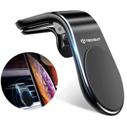 Techsuit - Βάση Αυτοκινήτου AirGrip (S7) - Σε σχήμα καταρράκτη, Μαγνητική Ασφαλής Λαβή για Αεραγωγό, Λαβή με Σφιγκτήρα - Μαύρο / Ασημί