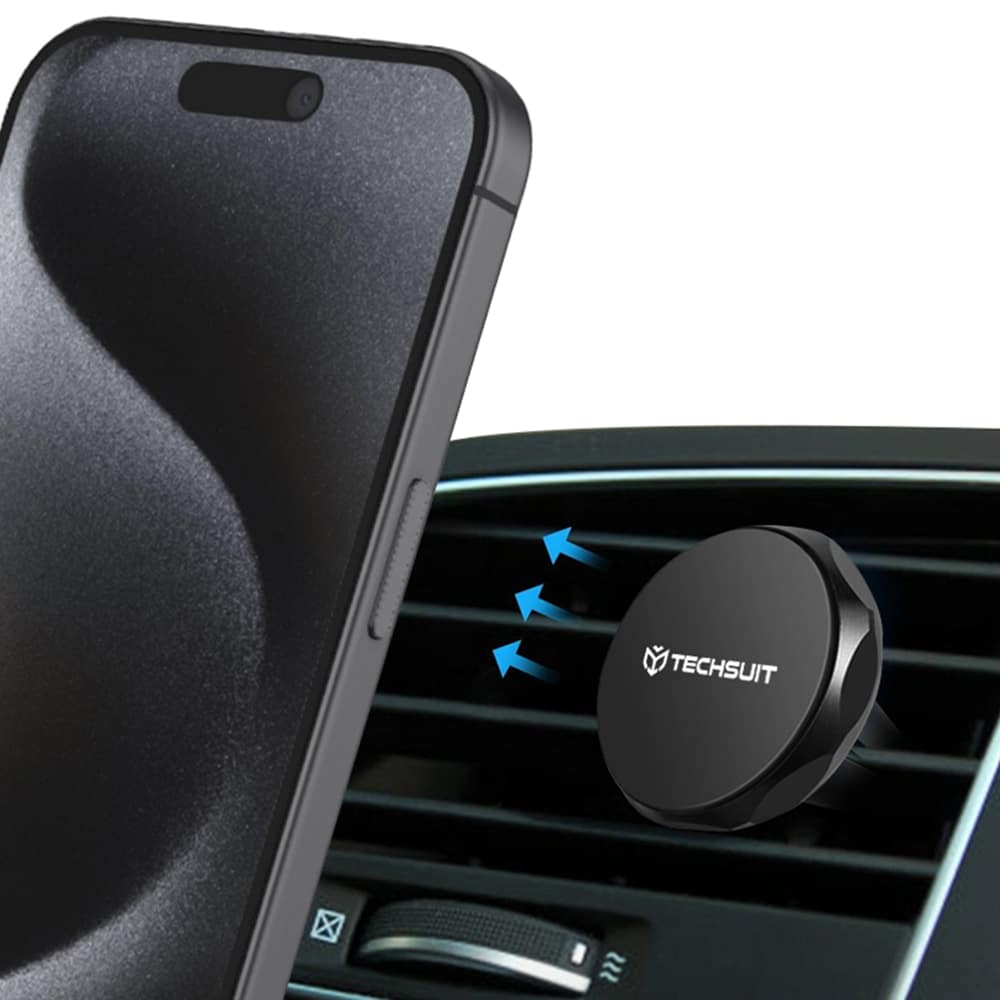 Techsuit - Βάση Αυτοκινήτου TinyGrip (S9) - για Αεραγωγό, με Μεταλλική Πλάκα, Ισχυρό Μαγνήτη, Παγκόσμια Συμβατότητα - Μαύρο / Ασημί - Image 5