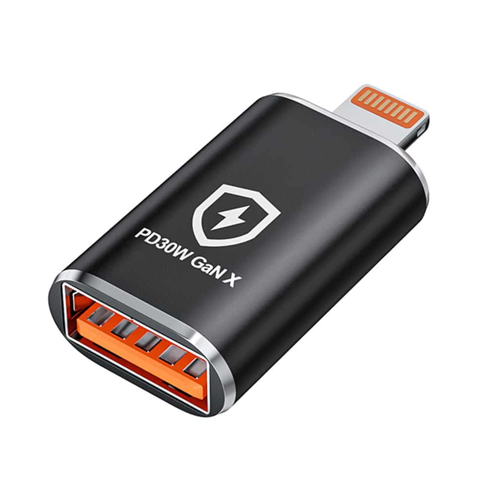 Techsuit - Premium OTG Adapter HyperPort (A6) - USB3.0 σε Lightning, PD30W, 5Gbps, GaN, Μετατροπέας για iPhone - Μαύρο / Πορτοκαλί - Image 2