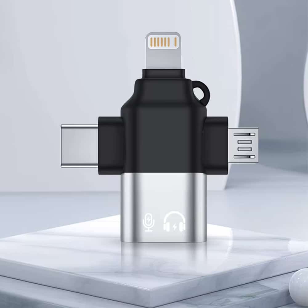Techsuit - Premium OTG Adapter SoundVoltX (A17) - 4 σε 1, USB σε Micro-USB + Type-C + Lightning, Plug and Play - Μαύρο - Image 4