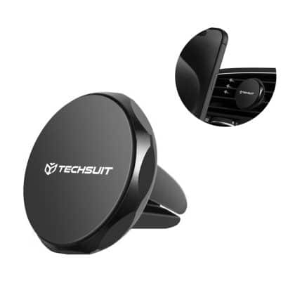 Techsuit - Βάση Αυτοκινήτου TinyGrip (S9) - για Αεραγωγό, με Μεταλλική Πλάκα, Ισχυρό Μαγνήτη, Παγκόσμια Συμβατότητα - Μαύρο / Ασημί