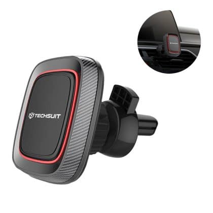 Techsuit - Βάση Αυτοκινήτου MagGrip (S5) - Ασφαλής Μαγνητική Λαβή για Αεραγωγό, Γωνία Περιστροφής 360°, με Μεταλλικές Πλάκες - Μαύρο/Κόκκινο