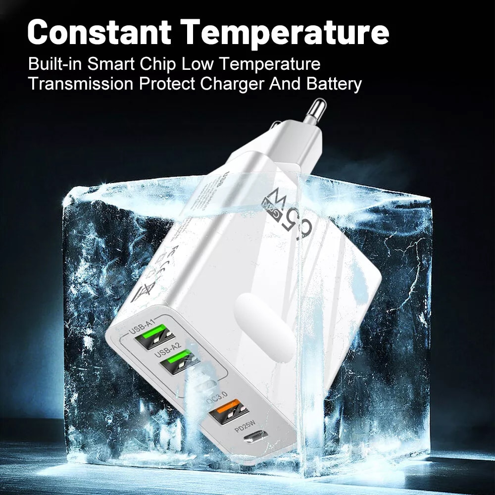 Techsuit - Φορτιστής τοίχου Premium PentaXPower (CHC1) - 3x USB, 2x Type-C PD 25W, 65W, GaN, Γρήγορη φόρτιση - Μαύρο - Image 6