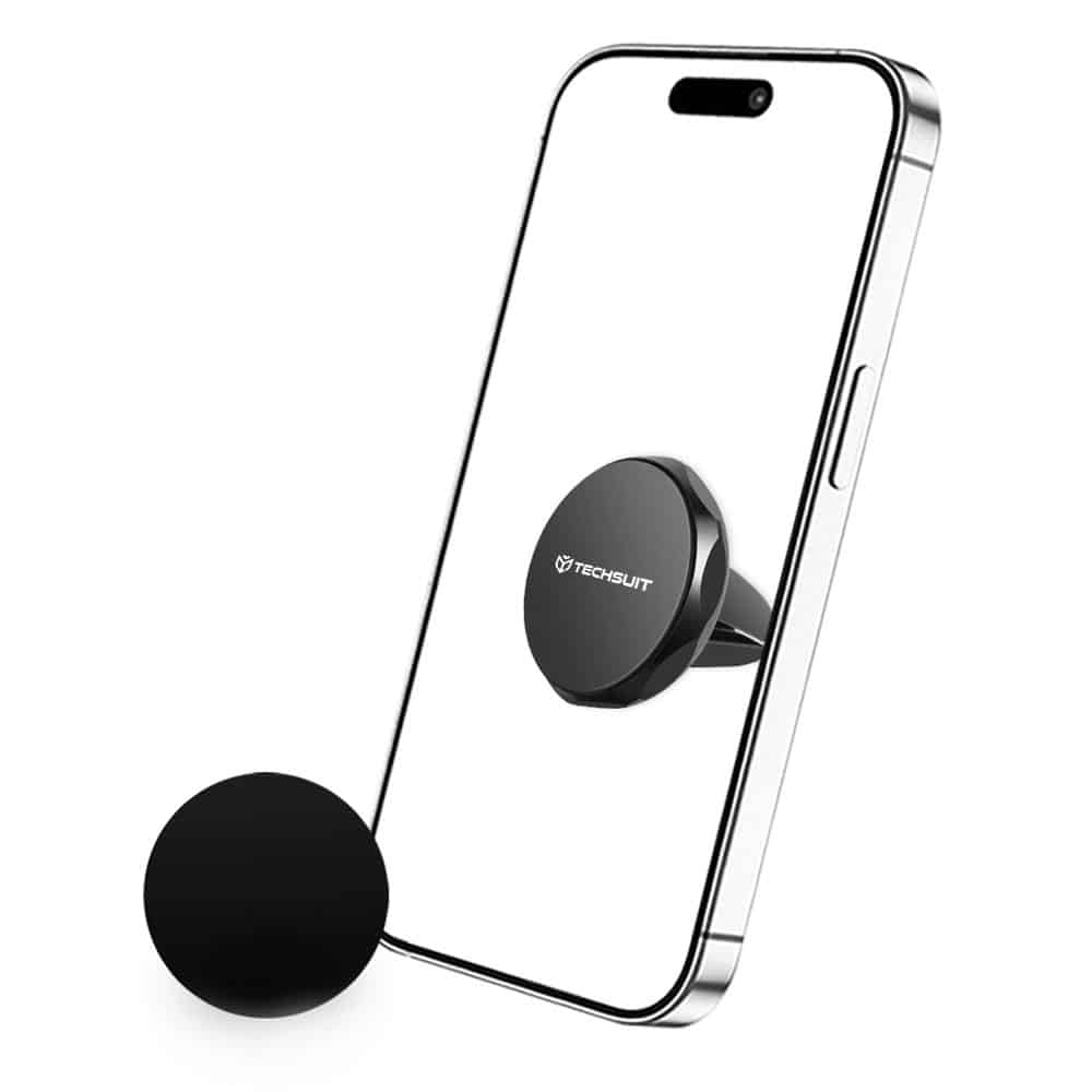 Techsuit - Βάση Αυτοκινήτου TinyGrip (S9) - για Αεραγωγό, με Μεταλλική Πλάκα, Ισχυρό Μαγνήτη, Παγκόσμια Συμβατότητα - Μαύρο / Ασημί - Image 4