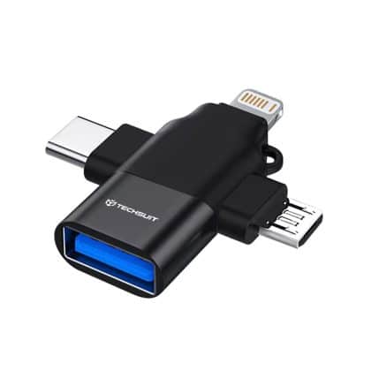 Techsuit - Premium OTG Adapter SoundVoltX (A17) - 4 σε 1, USB σε Micro-USB + Type-C + Lightning, Plug and Play - Μαύρο