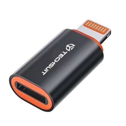 Techsuit - Premium OTG Adapter HyperPort (A3) - Αρσενικό τύπου C σε Θηλυκό Lightning, PD20W, Μετατροπέας για iPhone - Μαύρο / Πορτοκαλί
