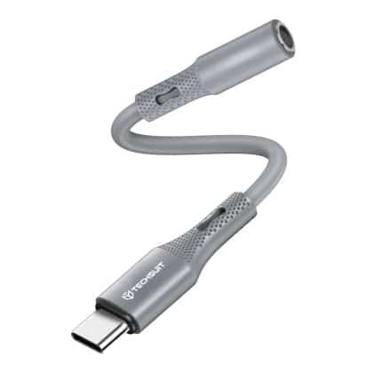 Techsuit - Προσαρμογέας καλωδίου Premium SoundFleX (AC1) - Type-C σε υποδοχή 3.5mm, ποιότητα Hi-Fi, τσιπ DAC, πυριτική γέλη, 0.1m - Γκρι