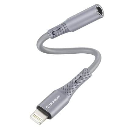 Techsuit - Προσαρμογέας καλωδίου Premium SoundFleX (AC2) - Lightning σε υποδοχή 3.5mm, ποιότητα Hi-Fi, Silica Gel - Γκρι