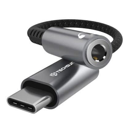 Techsuit - Προσαρμογέας καλωδίου Premium SonicPiX (AC14) - Υποδοχή Type-C σε 3.5mm, 3A, Τσιπ DAC, Αλουμίνιο, Ψηφιακός αποκωδικοποιητής, 0.1m - Γκρι