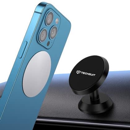 Techsuit - Βάση Αυτοκινήτου TinyGrip (S10) - Μαγνητική Βάση Κινητού, με Μεταλλική Πλάκα, Ισχυρό Μαγνήτη - Μαύρο