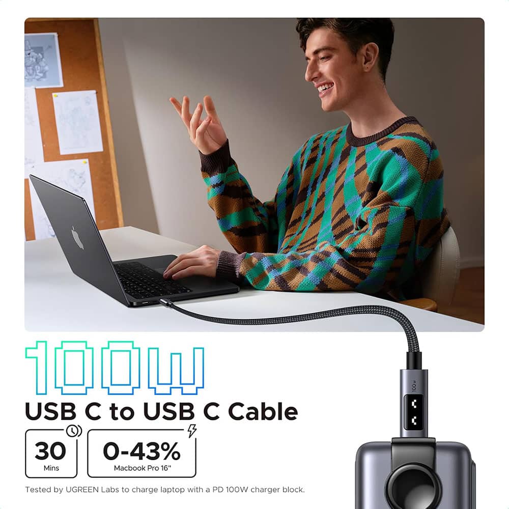 Ugreen - Data Καλώδιο L509 (35501) - USB-C To USB-C, 5a, 100w, 1m, Nylon - Space Gray - Image 3