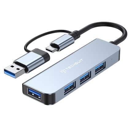 Techsuit - Σταθμός σύνδεσης DataBridge 4 σε 1 (H8) - USB, Type-C σε USB 3.0, 3x USB 2.0 - Γκρι