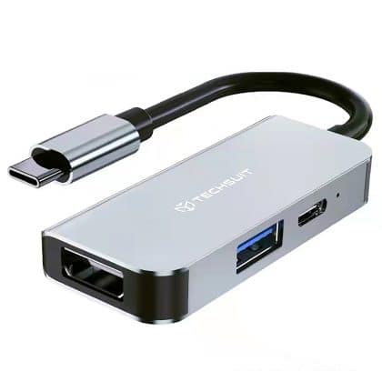 Techsuit - Σταθμός σύνδεσης TurboChargeX 3 σε 1 (H4) - Type-C σε Type-C, USB, HDMI, 4K@30Hz, PD87W - Γκρι