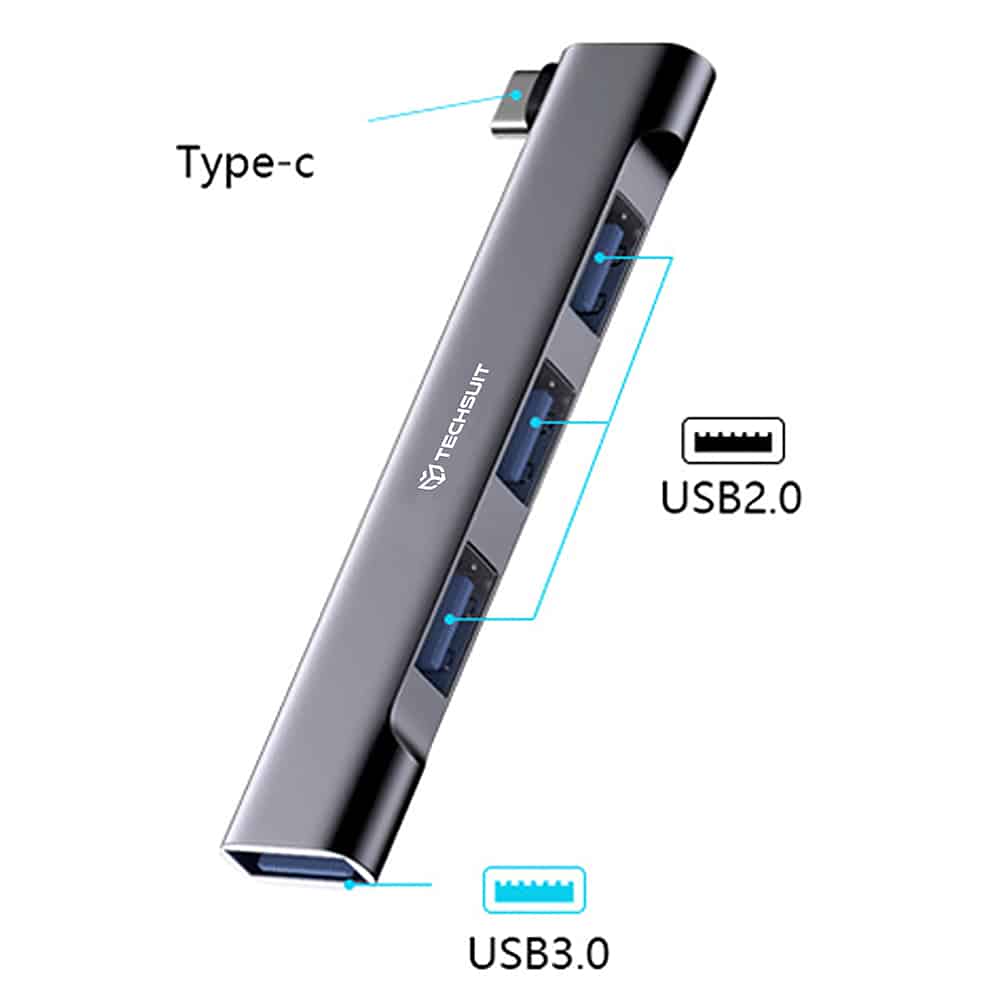 Techsuit - Σταθμός σύνδεσης ZenithDock 4 σε 1 (H13) - USB-C σε 3x USB 2.0, 1x USB 3.0 - Γκρι - Image 2